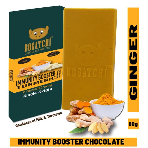 BOGATCHI Healthy Turmeric Milk White Chocolate Bar, Ginger, 80g